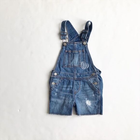 Babygap distressed denim raw hem shortalls  EUC 2T - Picture 1 of 4